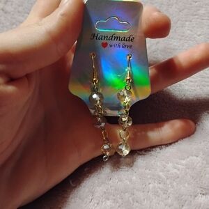 Handmade elegant dainty three tiered set of champagne colored earrings